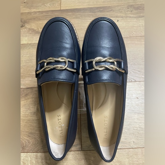 Talbots Shoes - Talbots LAURA LINK NAPPA LOAFERS Dark Blue with Metallic Chain Accent